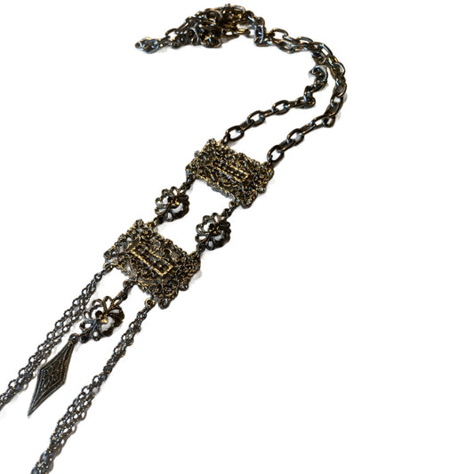 Silver Tone Long Chain Multi Pendant Statement Necklace circa 1970s