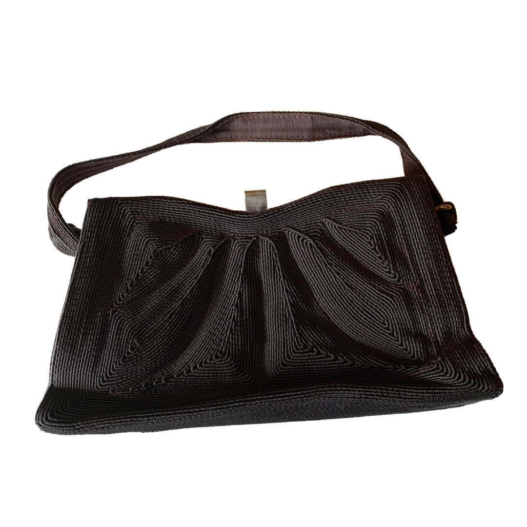 Brown Boxy Style Cordé Handbag circa 1940s