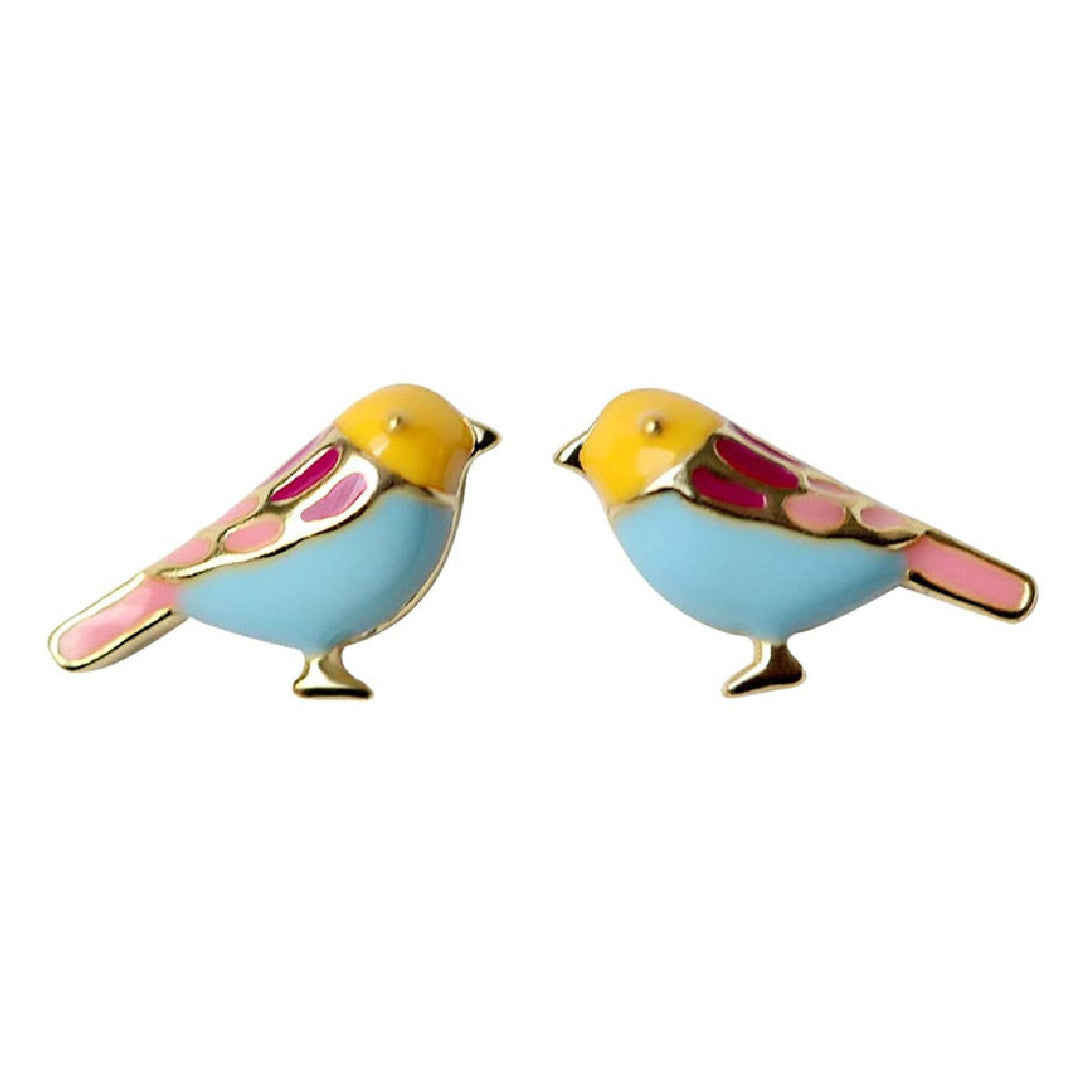 Beaky- the Colorful Little Enameled Metal Bird Earrings