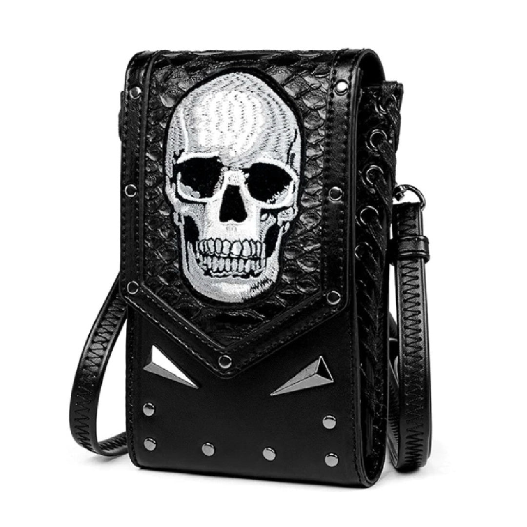 Grin- the Embroidered Skull Mini Handbag