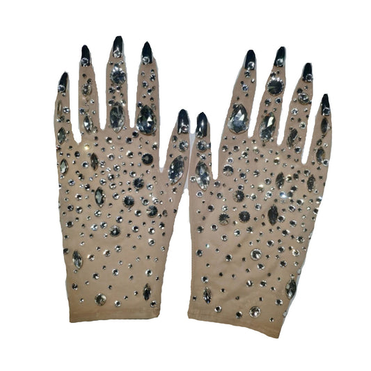 Stardust- the Crystal Studded Sheer Showgirl Gloves with Fingernails 2 Styles