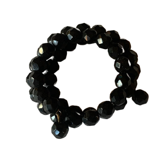 Faceted Black Glass Bead Wire Wrap Bracelet circa 1950s