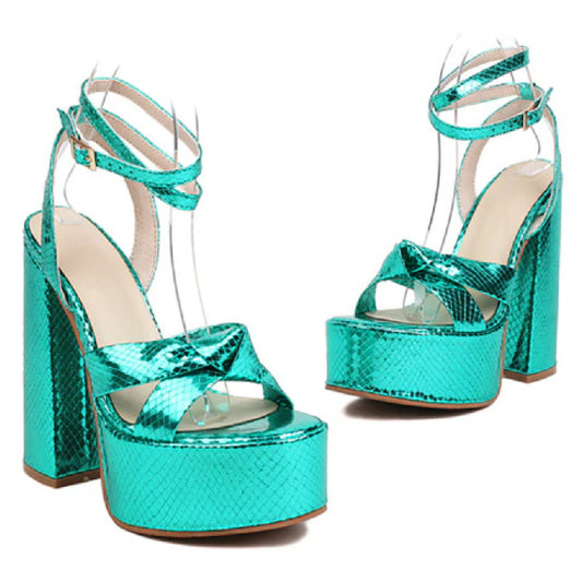 Terry- the Faux Snakeskin Metallic Disco Platform Shoes 2 Styles 5 Colors