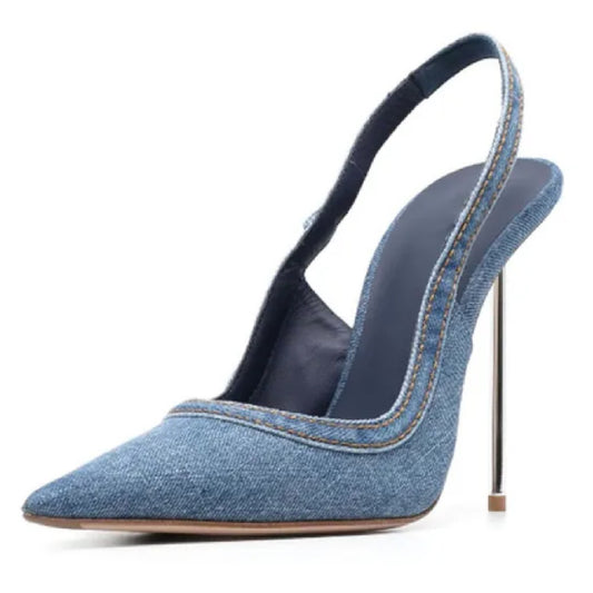 Kickers- the Denim Sling Back (or Closed Heel) Stiletto Heel Shoes