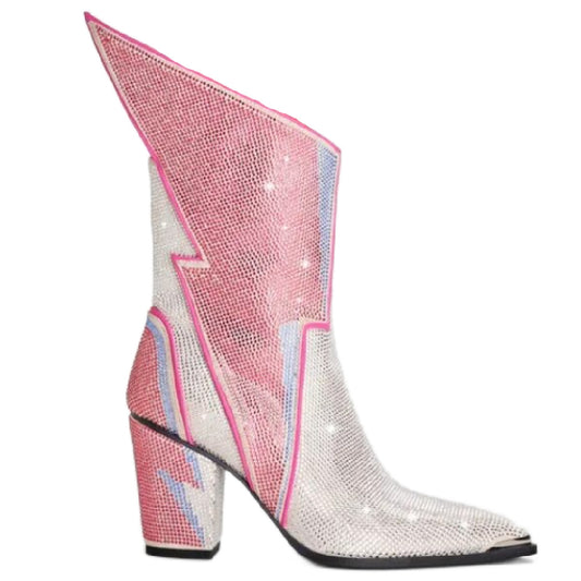 Zig- the Pink Glittery Lightning Bolt Ankle Boots