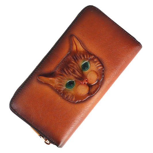 Tabby- the Carved Leather Cat Face Wallet 3 Colors