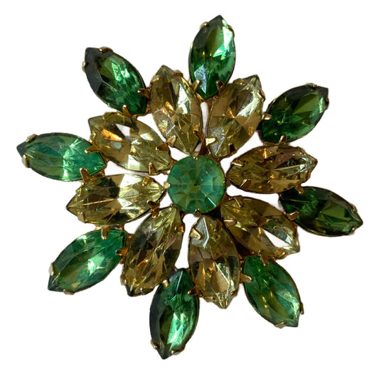 Chartreuse and Lime Rhinestone Brooch circa 1960s