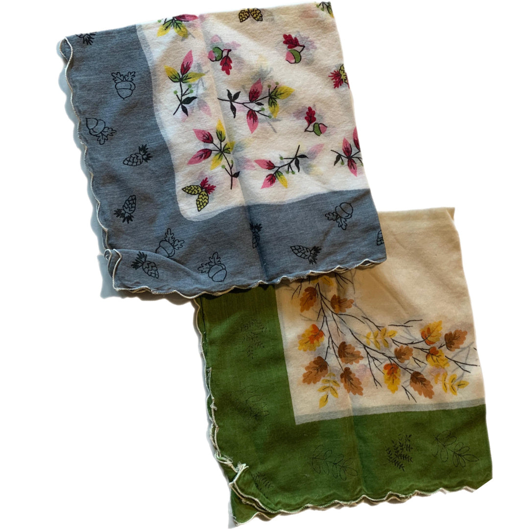 Autumnal Print Handkerchiefs Lot 2 circa 1940s