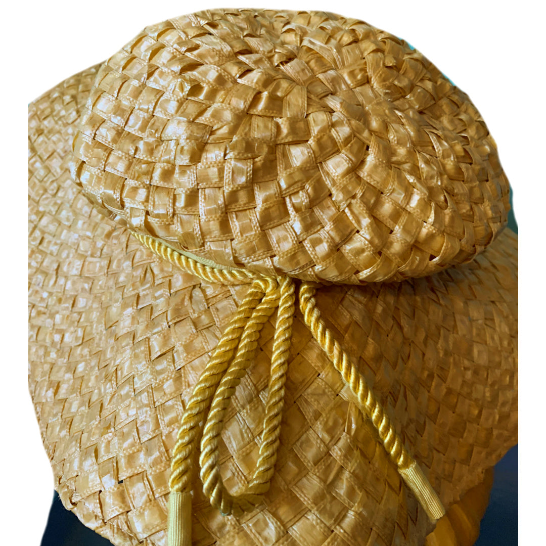 Sunshine Yellow Raffia Hat with Wide Brim circa 1970s
