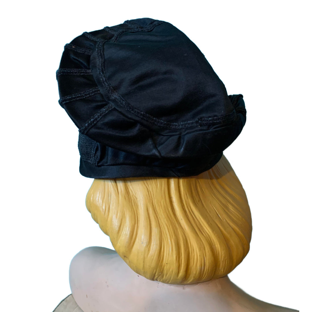 Black Silk and Horsehair Braid Folded Back Cloche Hat circa 1920s
