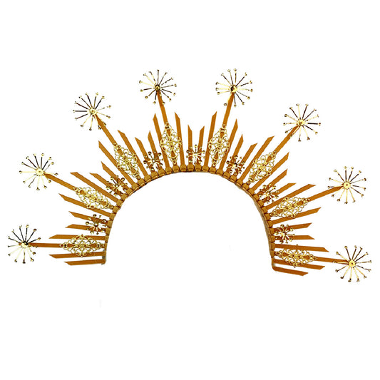 Ishtar- the Golden Nimbus Spiked Headband with Rhinestone Stars