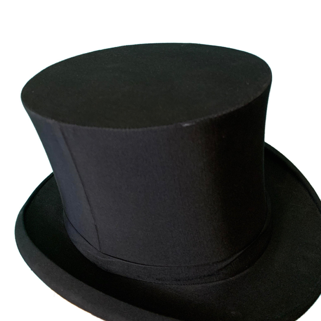 Collapsible Black Faille Opera Top Hat circa 1930s 6 7/8 S