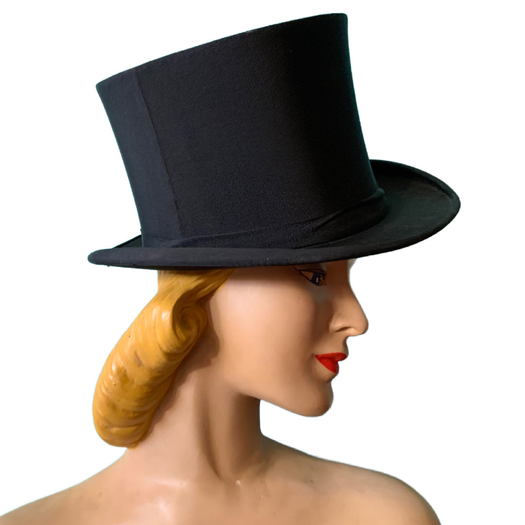Collapsible Black Faille Opera Top Hat circa 1930s 6 7/8 S