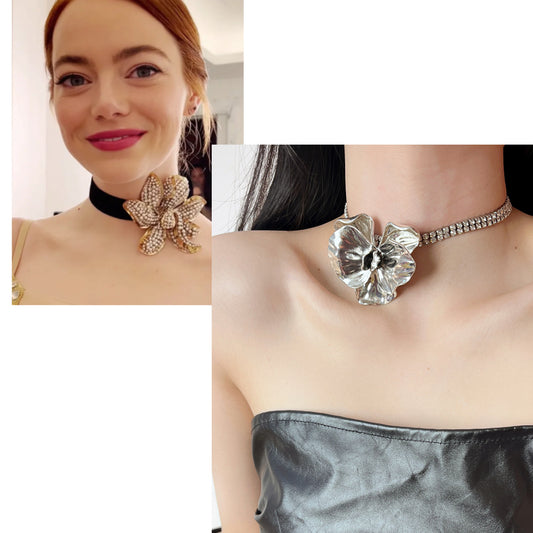 Premier- the Rhinestone Choker Necklace with Silver Flower