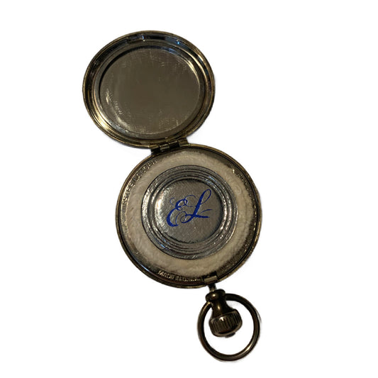 Silver Tone Pocket Watch Inspired Compact Cosmetic Case circa 1980s