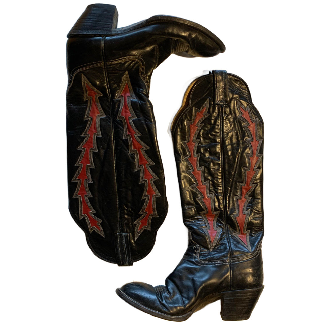 Red and Black Top Stitched Leather Western Boots circa 1950s