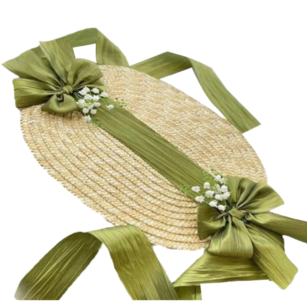 Valley Girl- the Victorian Inspired Straw Wrap Over Hat with Green Ribbon and Lilies of the Valley