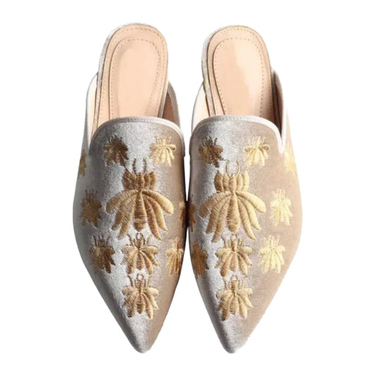 Daphne- the Velvet Embroidered Pointed Toe Mule Shoes