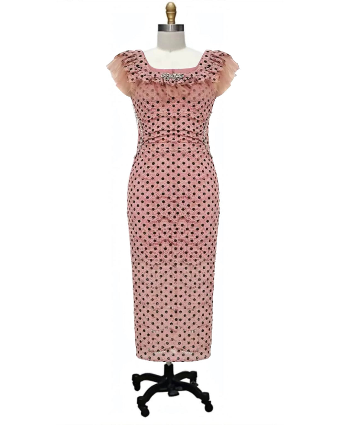 Polka Dot Dreams- the Polka Dot Lace Pink and Black Cocktail Dress