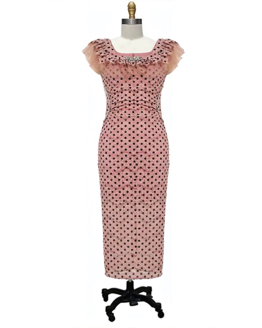 Polka Dot Dreams- the Polka Dot Lace Pink and Black Cocktail Dress