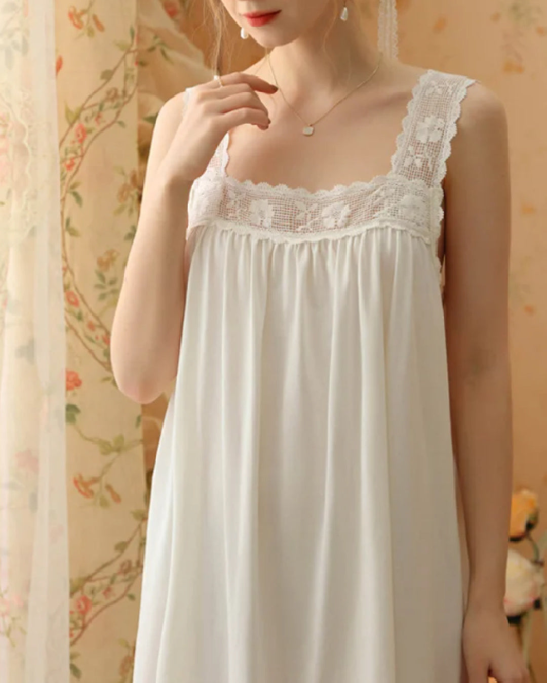 Blush- the Lace Strap Solid Colored Cotton Nightgown 2 Colors