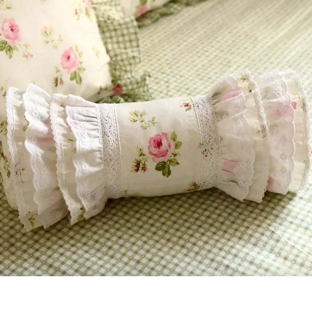 Maud- the Rose Print Lace Trimmed Bolster Pillow Case 3 Colors