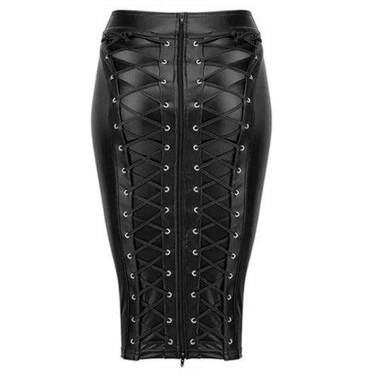 Back View- the Corset Laced Back Pencil Skirt 3 Colors