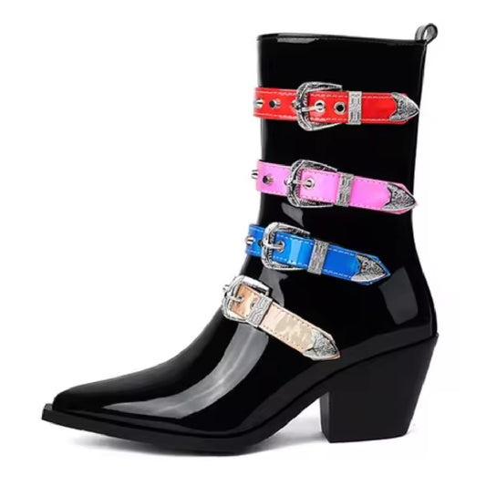 Strapped- the Strap and Buckle Accented Ankle Boots 3  Colors