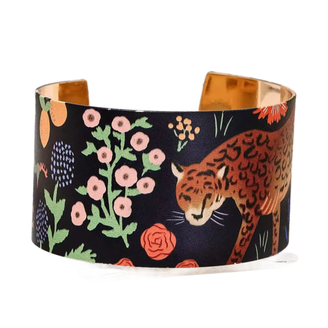 le tigre- the Tiger and Flower Design Metal Cuff Bracelet