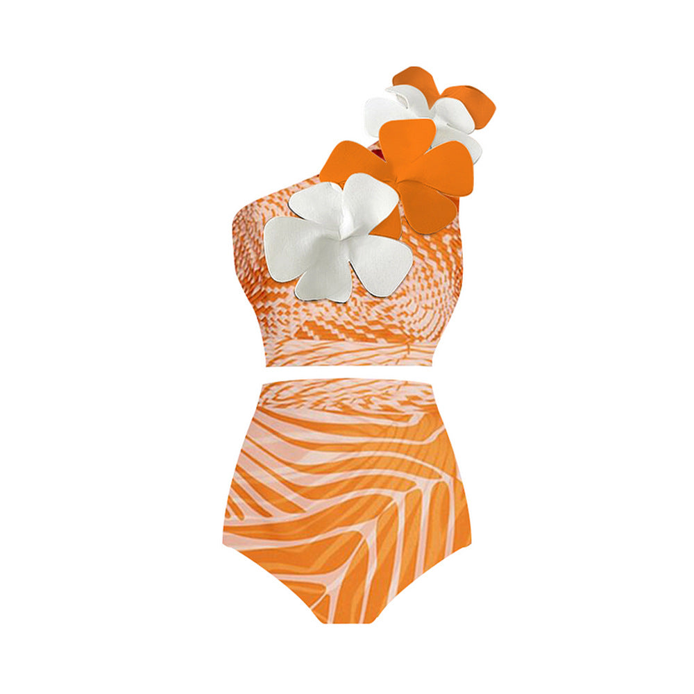 Palm Royale- the Citrus Orange Palm Leaf Print One Shoulder Swimsuit 2 Styles