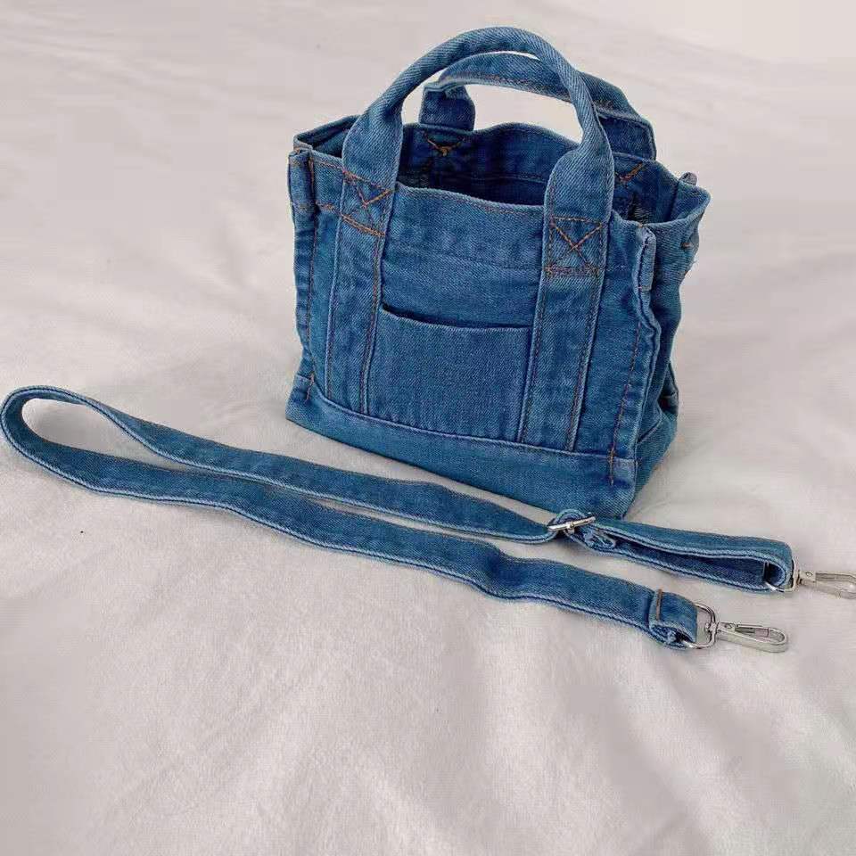 Blues- the Denim Blue Top Stitched Handbag 2 Colors 2 Sizes