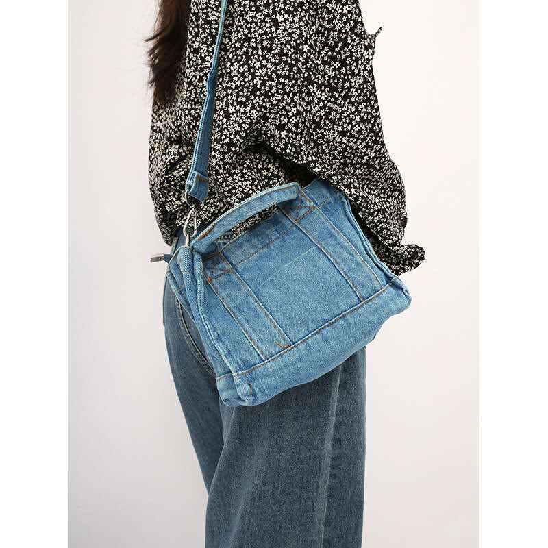 Blues- the Denim Blue Top Stitched Handbag 2 Colors 2 Sizes