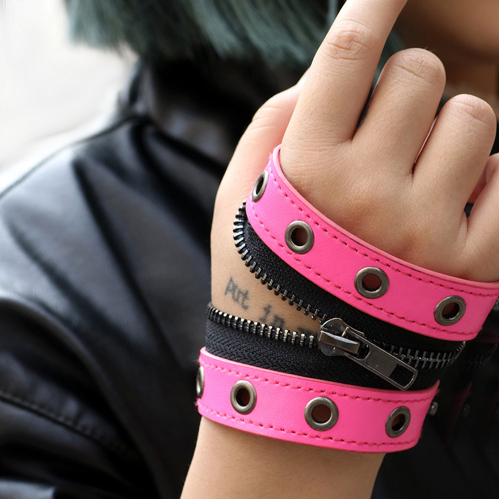 Rocker- the Black and Pink Zippered Wrist Band