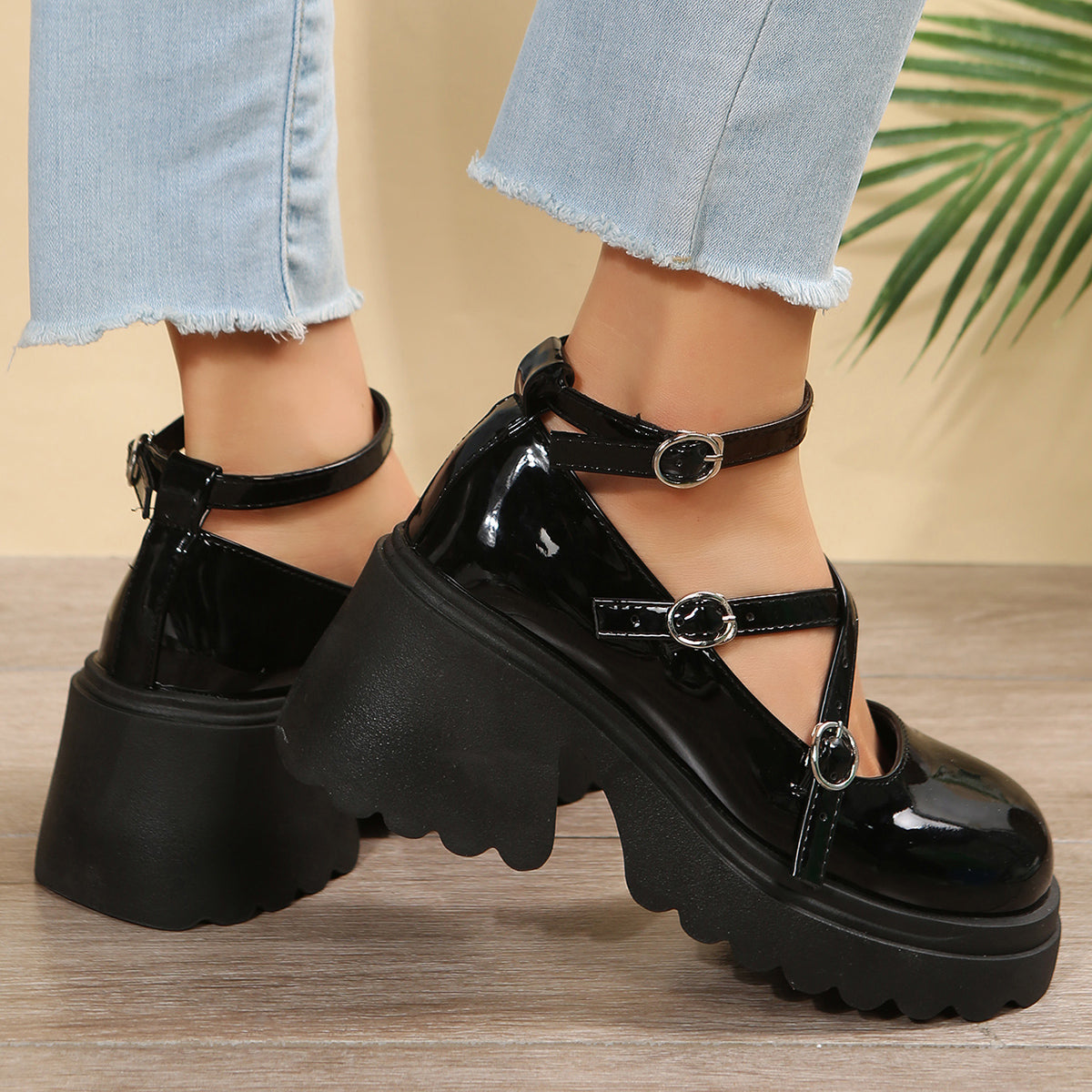 Doubled- the Double Strap Patent Vinyl Platform Mary Jane Shoes