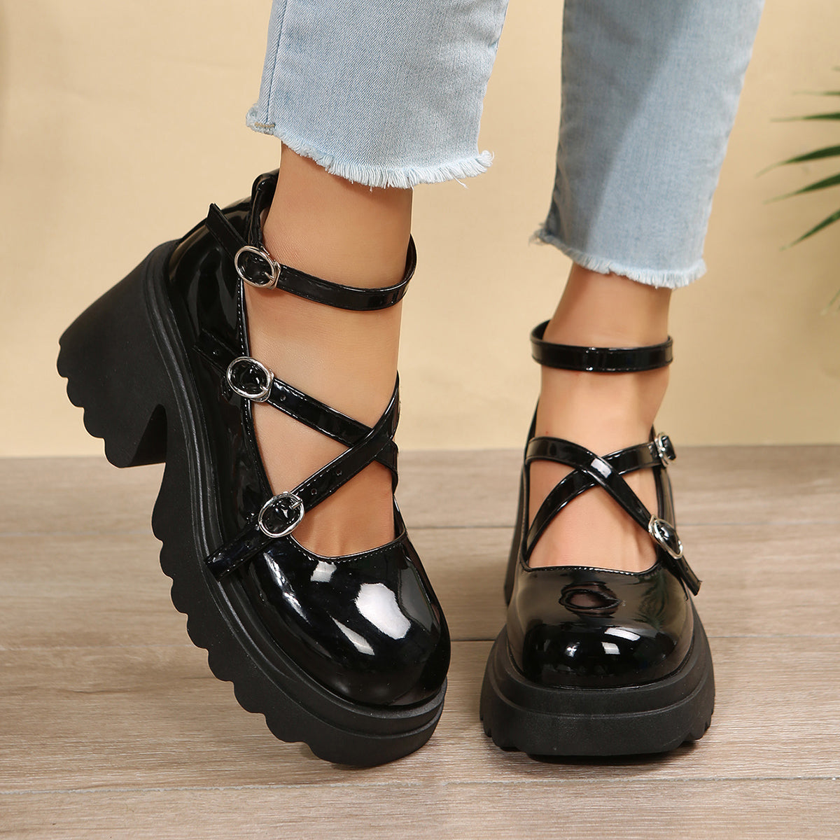 Doubled- the Double Strap Patent Vinyl Platform Mary Jane Shoes