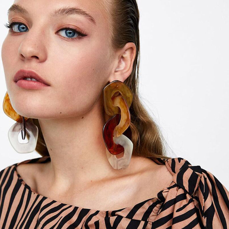 Sunset- the Sunset Hued Marbled Acrylic Chain Link Earrings