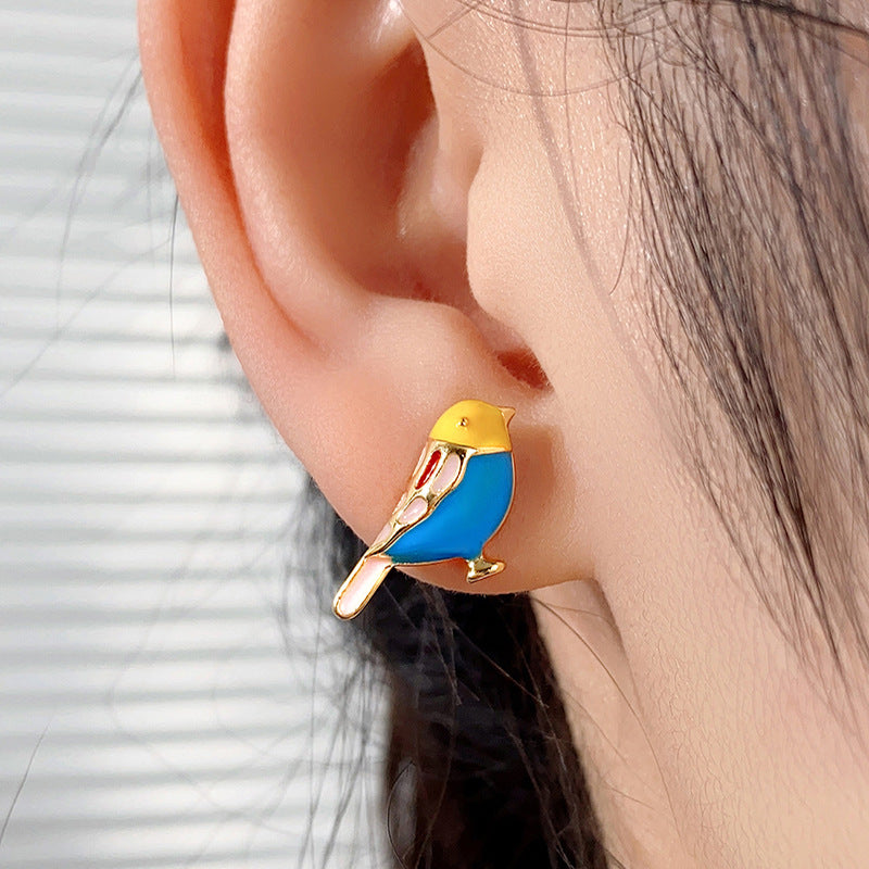 Beaky- the Colorful Little Enameled Metal Bird Earrings