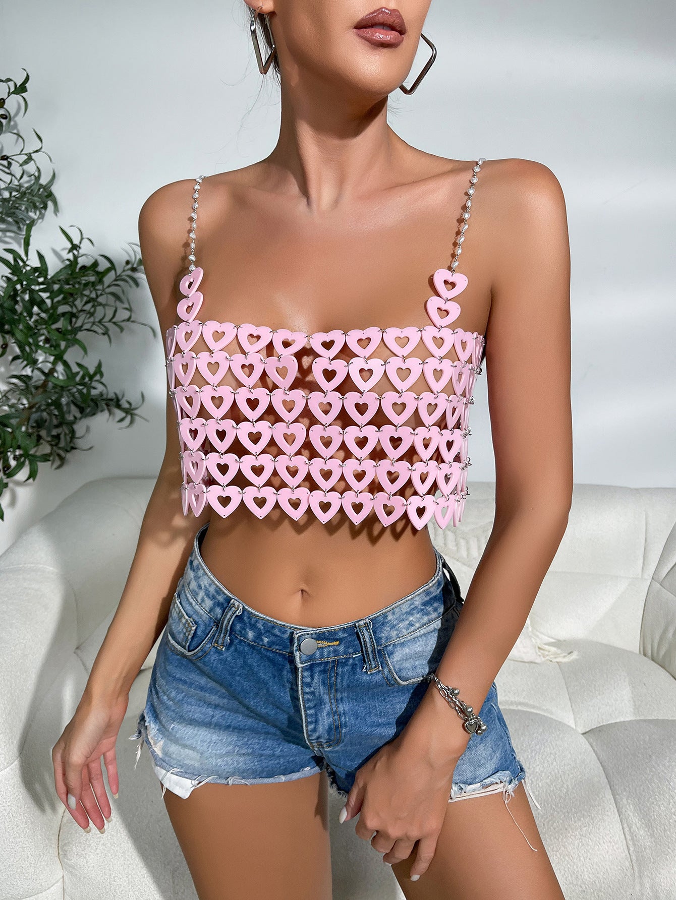 Candy Hearts- the Pink Heart Links Backless Top