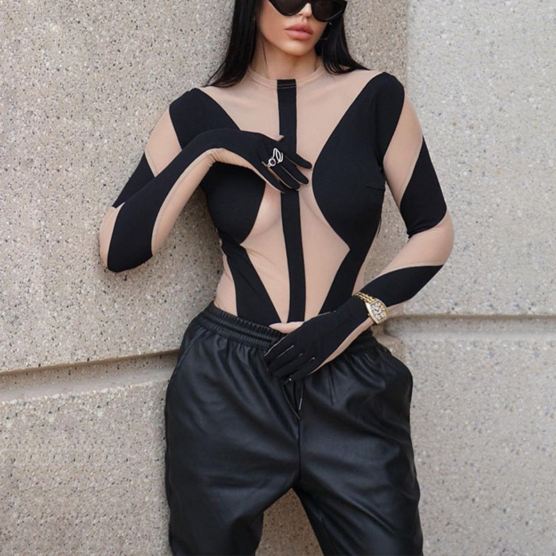 Tron- the Black and Sheer Paneled Sci-Fi Bodysuit Gloved Sleeves