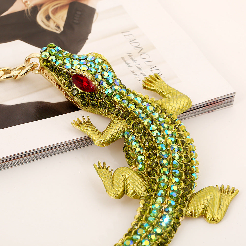 Lizard King- the Green Gator Rhinestone Statement Necklace