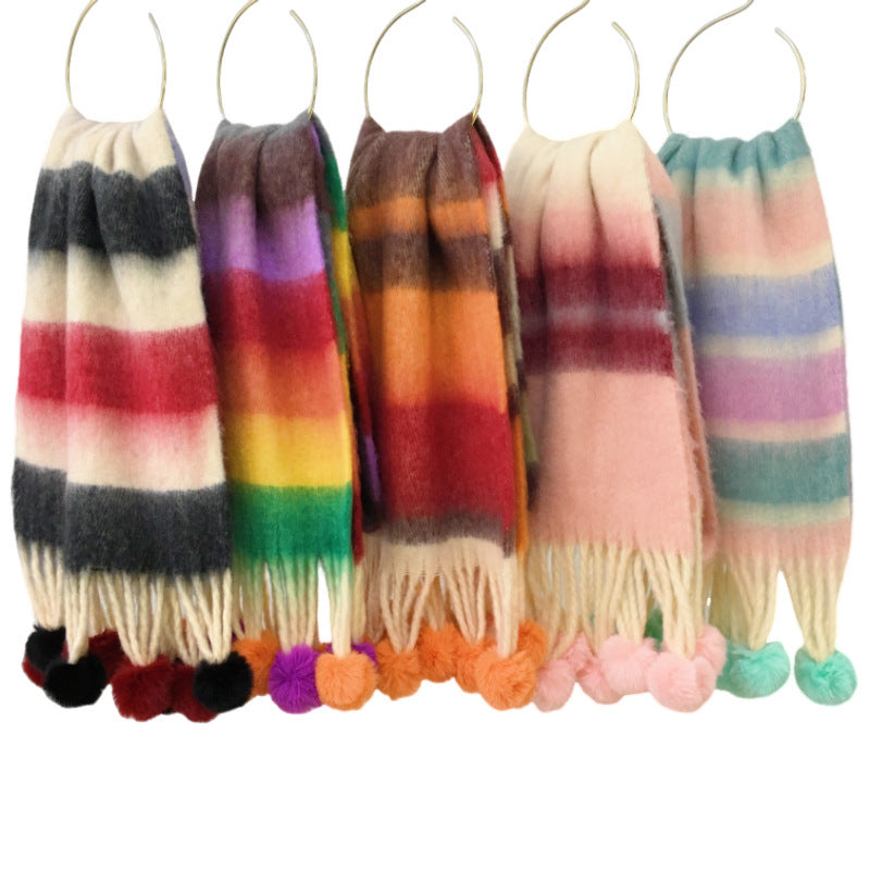Candied- the Candy Striped Pom Pom Trimmed Winter Scarf 9 Color Ways
