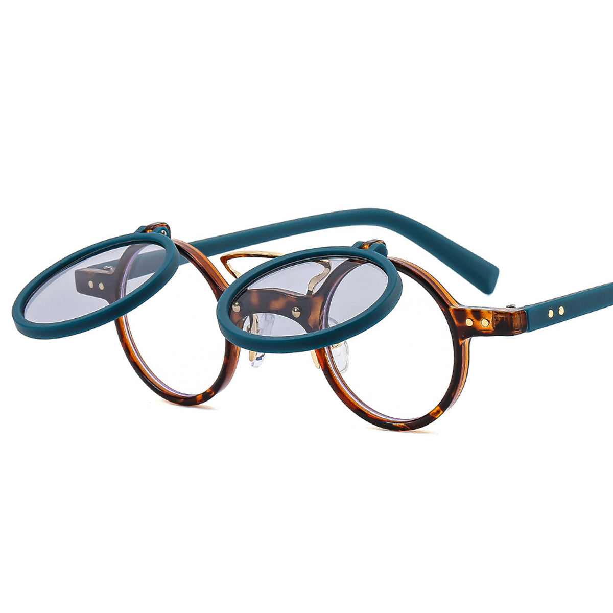 Ducky- the Round Frame Green and Tortoiseshell Flip Lens 1930s Style Sunglasses