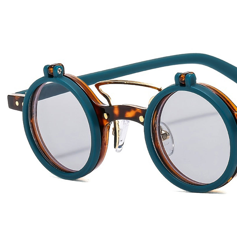 Ducky- the Round Frame Green and Tortoiseshell Flip Lens 1930s Style Sunglasses
