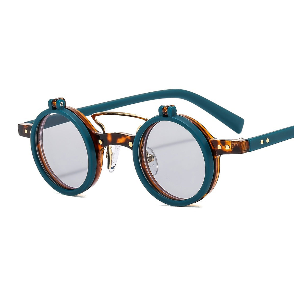 Ducky- the Round Frame Green and Tortoiseshell Flip Lens 1930s Style Sunglasses