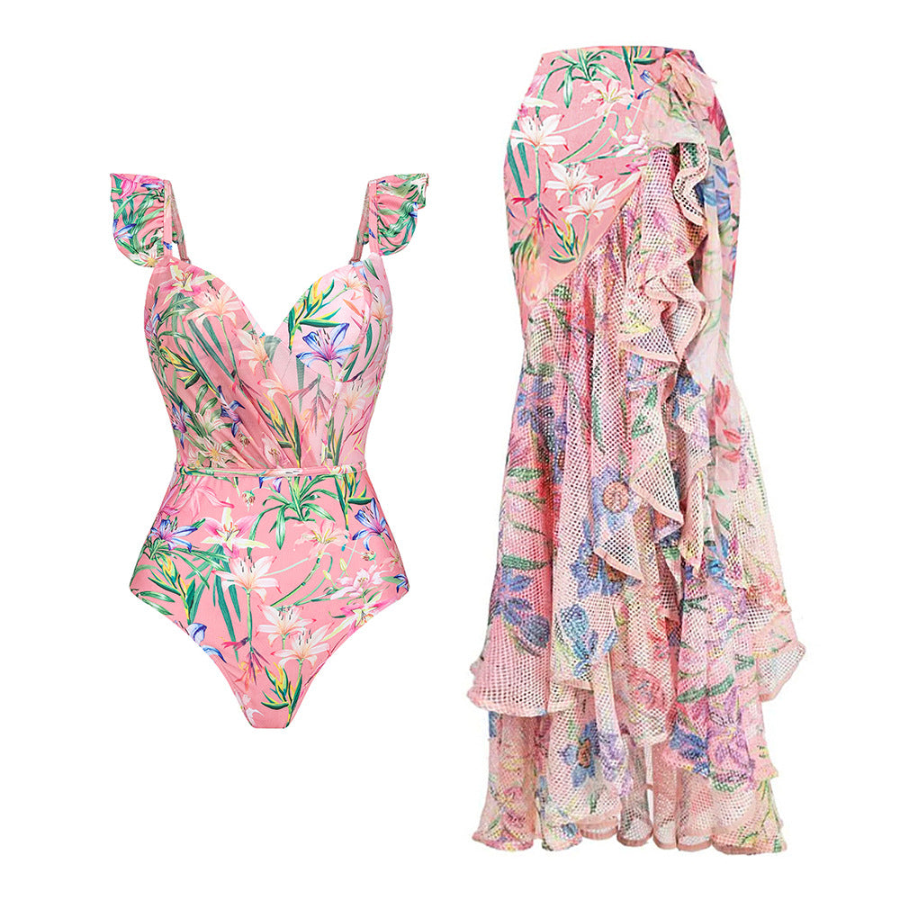 Lilies- the Dusky Pink Lily Print Swimsuit and/or Skirt 2 Styles Swimsuits