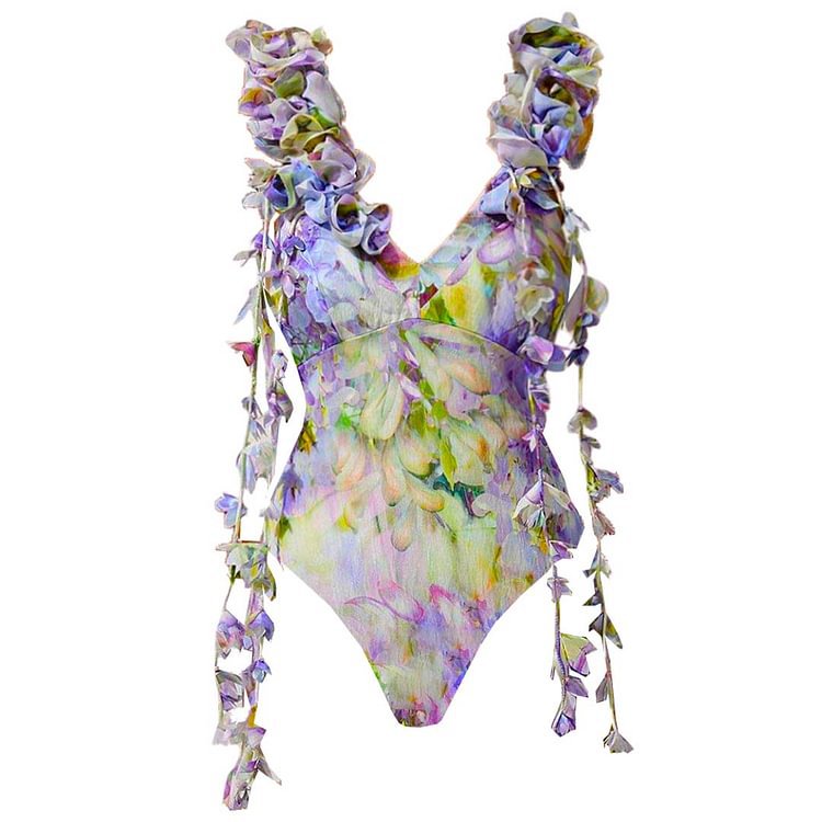 Wisteria- the Purple Floral Print One Piece Swimsuit and/or Skirt