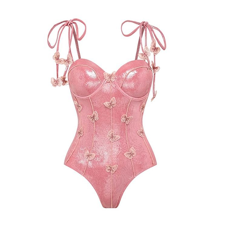 Rose Quartz- the Shimmering Pink Swimsuit and/or Skirt with Butterflies