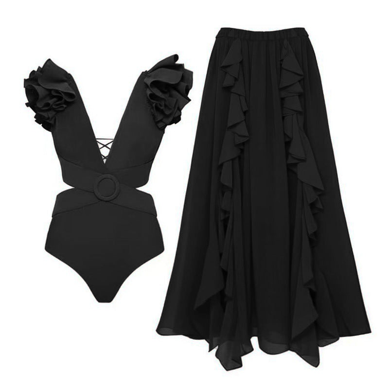 Onyx- the Black Side Cutout Swimsuit and/or Skirt