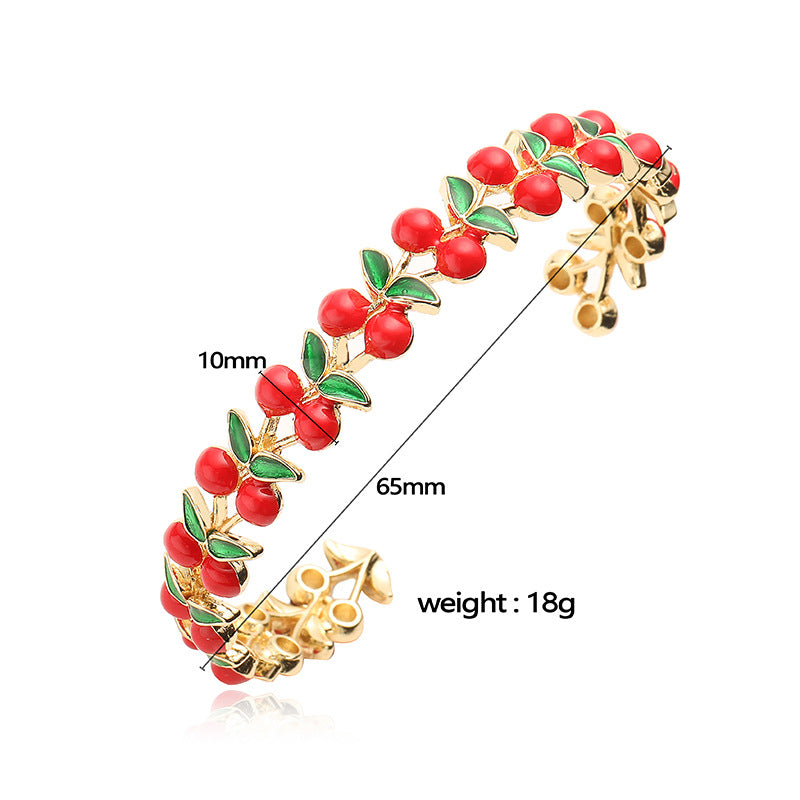 Berry Band- the Cherry or Strawberry Enameled Metal Bracelet