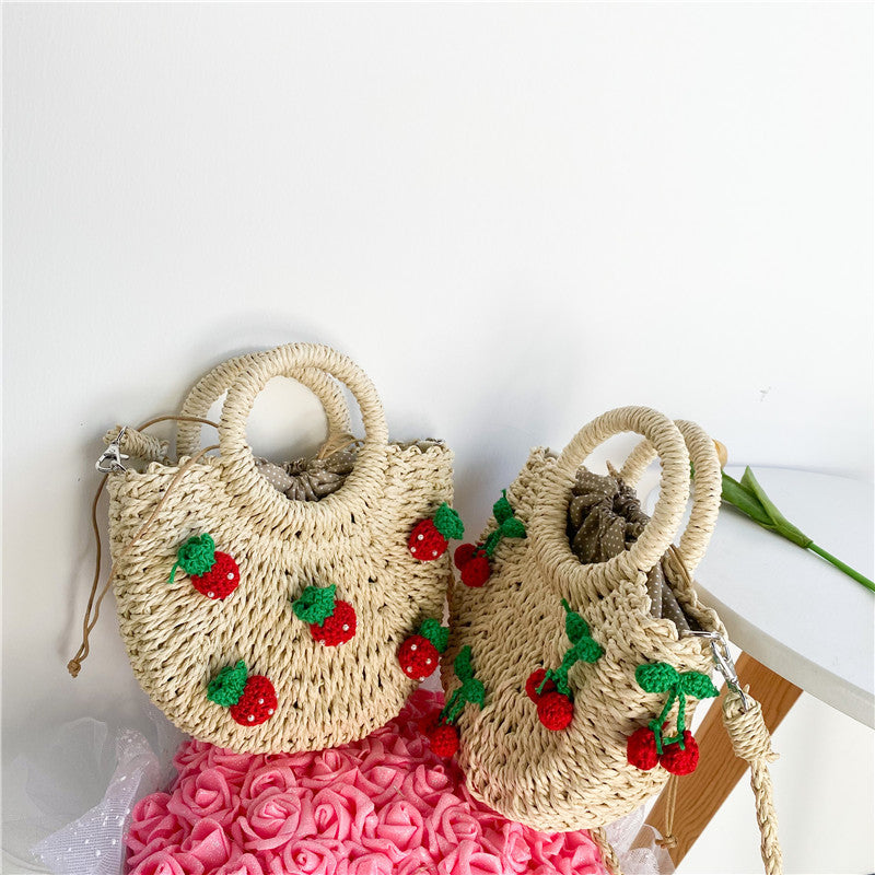 Picker- the Strawberry Trimmed Wicker Basket Mini Handbag